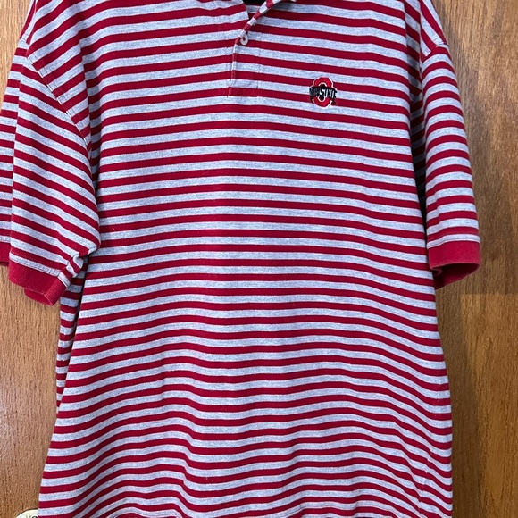 Ohio State Buckeyes Red & Gray Striped Large Polo Shirt CS Crable Sportswear - Picture 1 of 10
